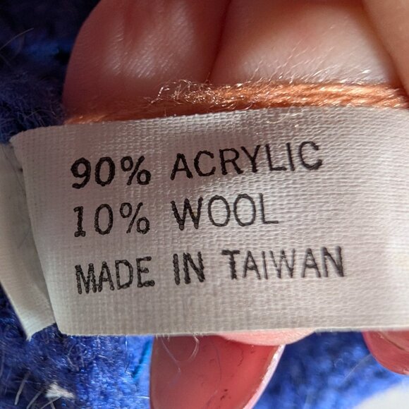 Vintage 80s Chunky Cable Knit Cardigan Blue Orange Wool Blend Est. size M to L - Picture 14 of 16